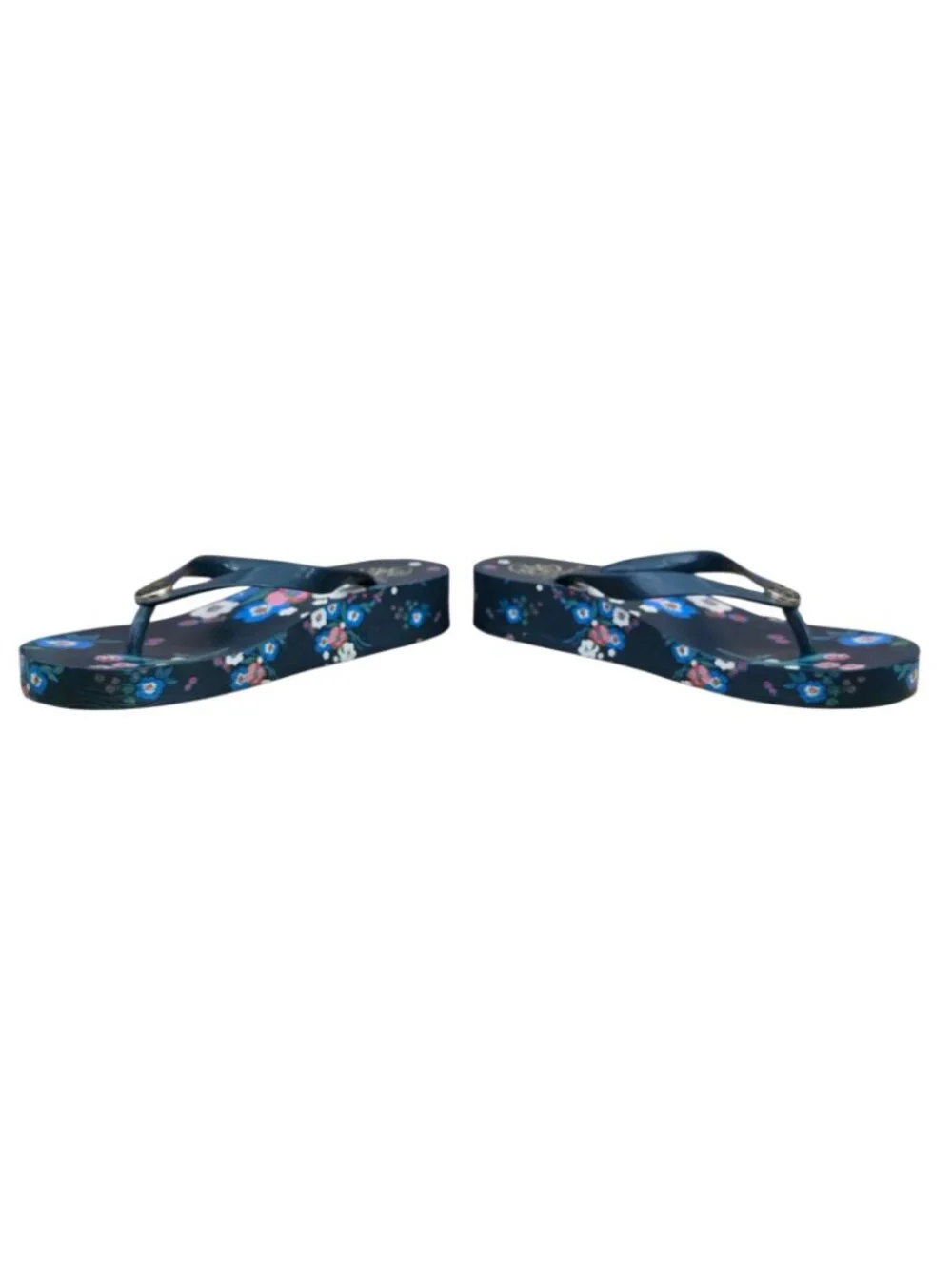 Tory Burch Floral Wedge Flip Flop Sandals Navy 9